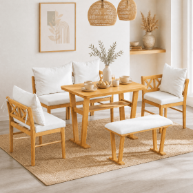 Small Farmhouse Solid Wood Kitchen Nook Dining Room Breakfast Nook Table Set for 6