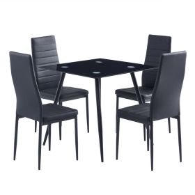 4pcs Elegant Assembled Stripping Texture High Backrest Dining Chairs Black(Replace encoding: 13028198-18410366)