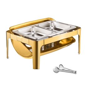 Roll Top Chafing Dish Buffet Complete Set, 9Qt Stainless Steel Chafer with Full Size Pan