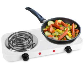 2 Color Options -- 1Pc 2000W Electric Double Burner For Spring Season Cooking Portable Coil Heating Hot Plate Stove Countertop RV Hotplate With N (Option: White)